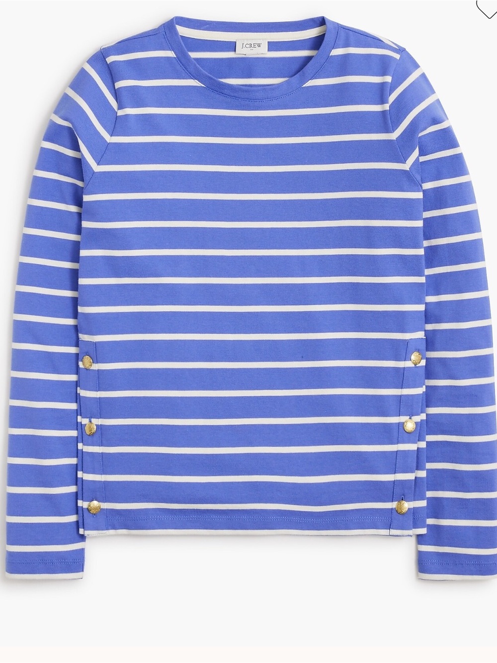 J.Crew Classic Blue & White Striped Boatneck Long Sleeve Side Button Top XL